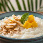 Create a high-quality Pinterest pin image (1000x1500) for the recipe " Coconut Milk Rice Pudding ". Show a beautifully styled close-up of the dish, vibrant and realistic. Add the recipe title " Coconut Milk Rice Pudding ” in large, elegant, and readable typography, and include the website name "[easyrecipz.com]" in smaller, discreet text at the bottom. Use harmonious colors that match a premium Food brand style. Keep the design clean, modern, and professional.