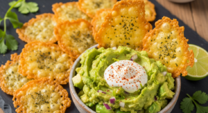 Crunchy Cheese Crisps Meet Creamy Guacamole Delight
