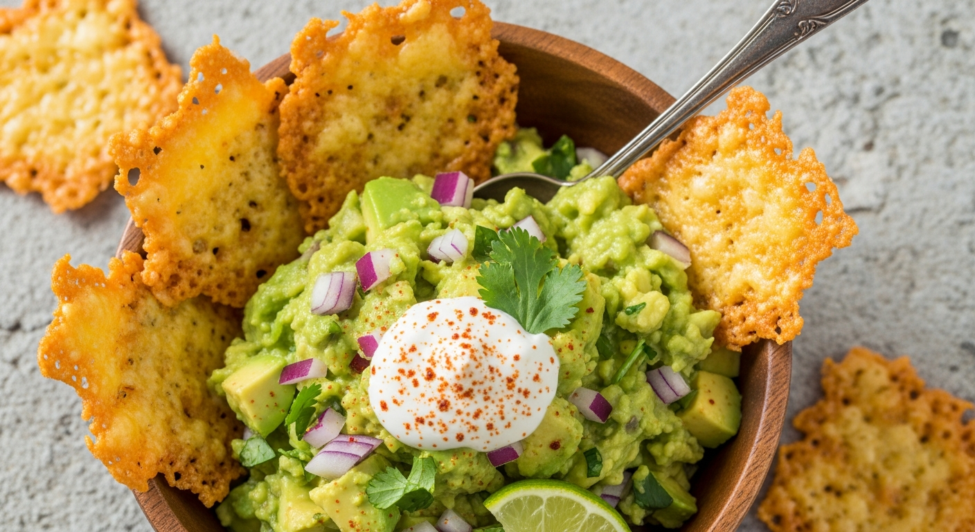Crunchy Cheese Crisps Meet Creamy Guacamole Delight