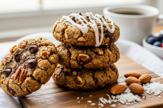 Create a vertical Pinterest pin image (1000x1500) for the recipe " Keto Breakfast Cookies ". Show a close-up of the prepared dish, vibrant and appetizing, with realistic textures and natural lighting. Add the recipe title " Keto Breakfast Cookies " in elegant, clean, and large typography at the top or center. Use a readable, modern font, and make sure the text stands out clearly. Do NOT include any logo or website name. Keep the design simple, professional, and eye-catching.