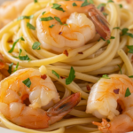 Create a vertical Pinterest pin image (1000x1500) for the recipe " Shrimp Scampi with Pasta ". Show a close-up of the prepared dish, vibrant and appetizing, with realistic textures and natural lighting. Add the recipe title " Shrimp Scampi with Pasta " in elegant, clean, and large typography at the top or center. Use a readable, modern font, and make sure the text stands out clearly. Do NOT include any logo or website name. Keep the design simple, professional, and eye-catching.