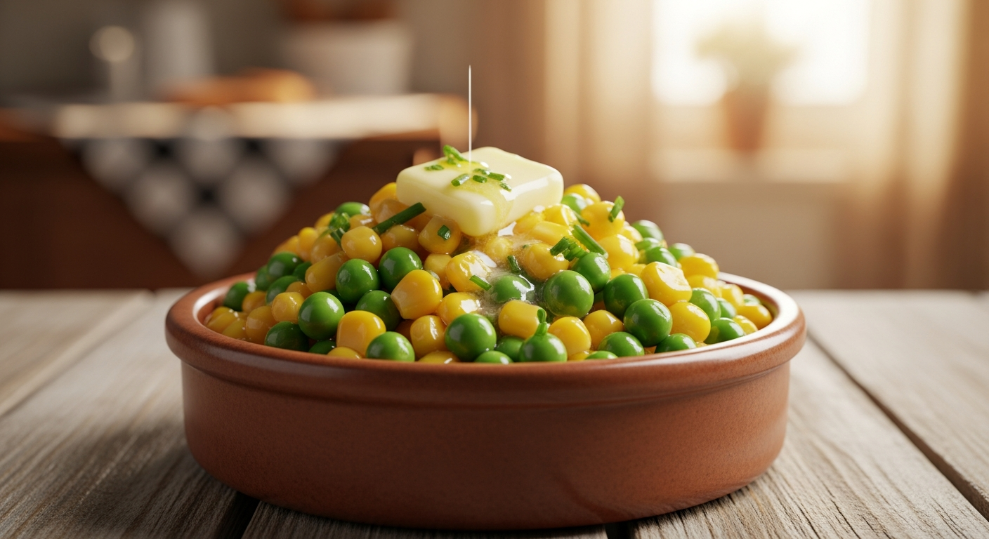 Golden Harmony: The Classic Charm of Buttered Corn & Peas