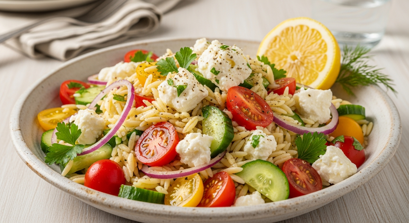 Bright and Tangy: Orzo Salad with Creamy Feta Delight