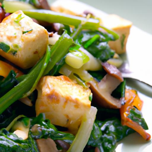 Wholesome Tofu Scramble with Spinach and Mushrooms Delight