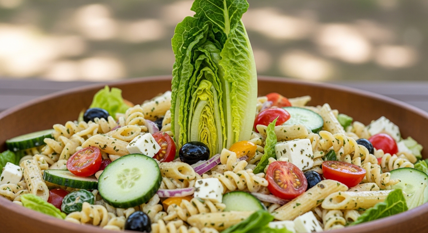 Refreshing Italian Pasta Salad with Crisp Lettuce Twist