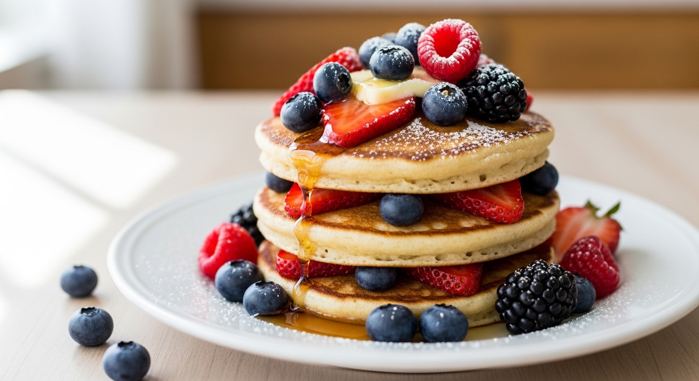 Fluffy Coconut Flour Pancakes with Fresh Berries Bliss