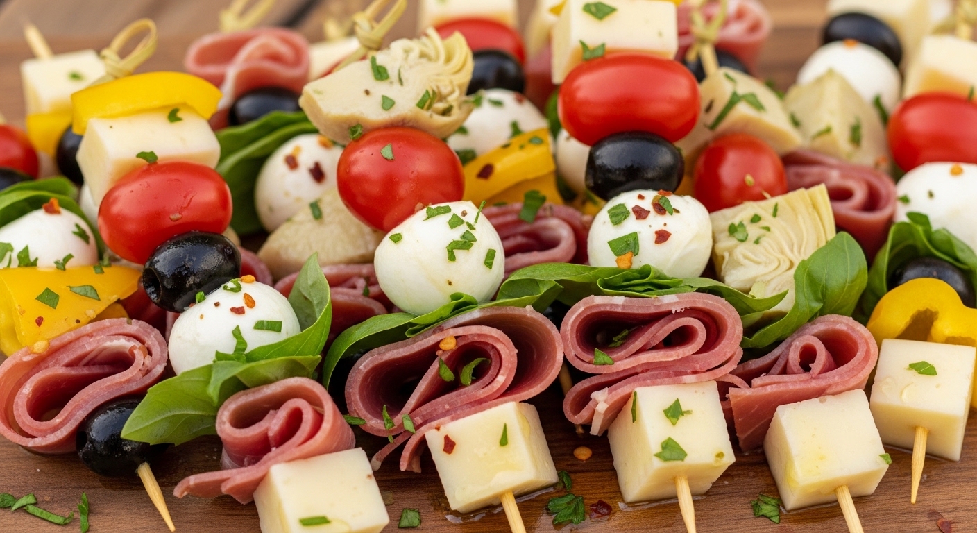 Colorful Antipasto Skewers: The Perfect Lunch Bite
