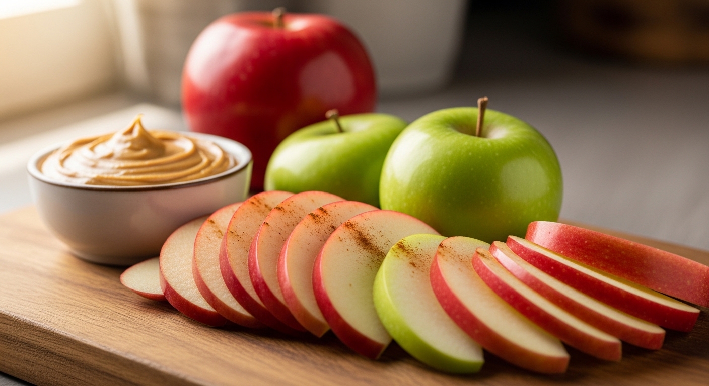 Crunchy Apple Slices Paired with Creamy Sunflower Butter Delight