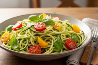 Zucchini Noodles with Pesto & Roasted Tomatoes Delight